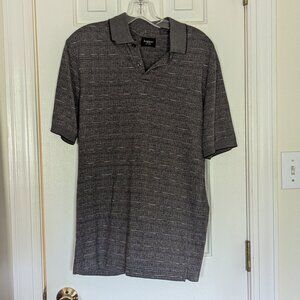 Haggar Men Shirt Short-sleeve Knit Button Neck Pullover Grey Pattern, Size S